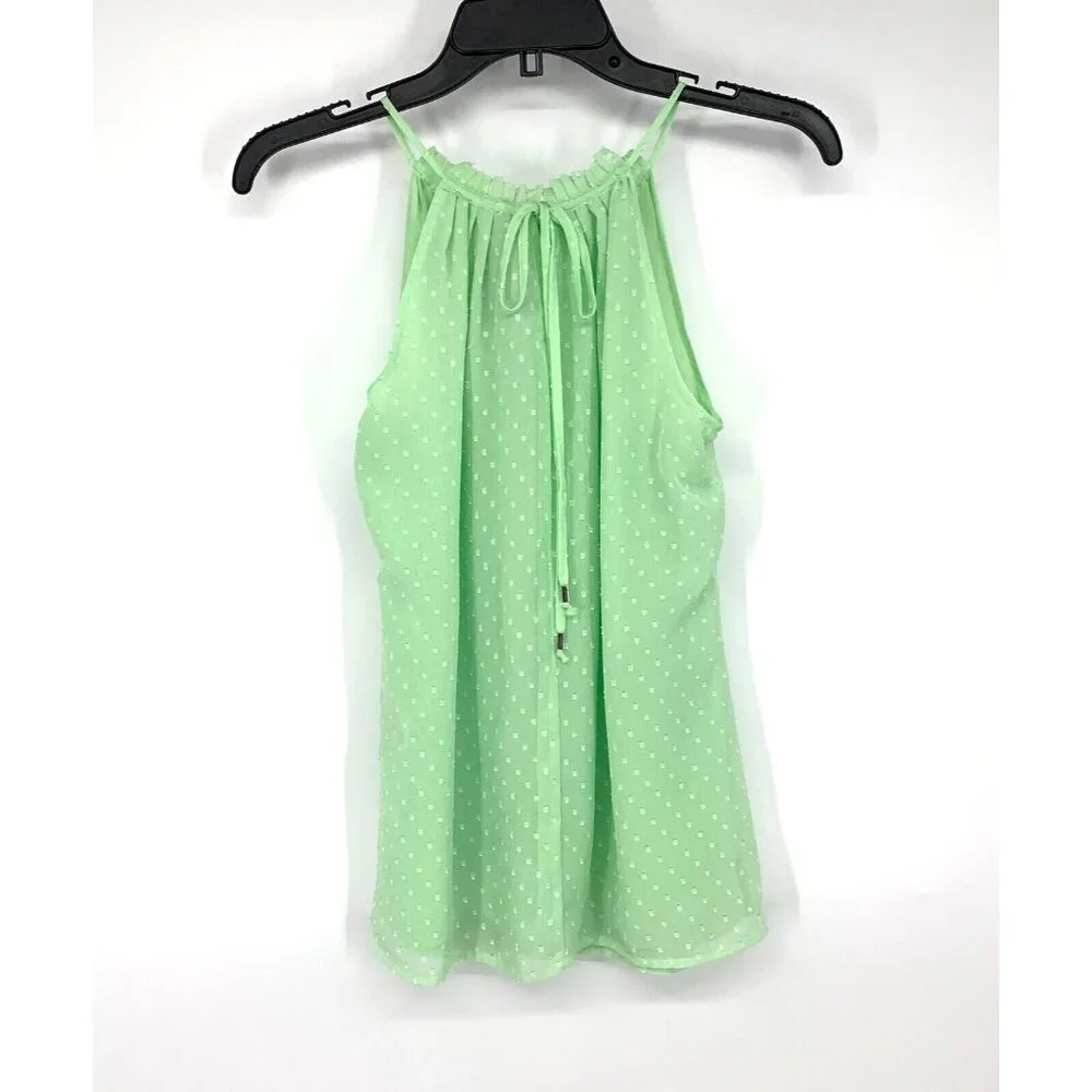 New York & Company Top Green Swiss Dot Sleeveless Halter Tank NWT - Picture 8 of 11